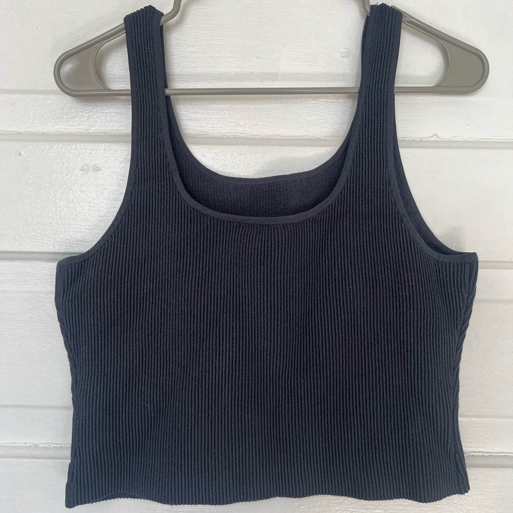 Quince Blue Ribbed Crop Top